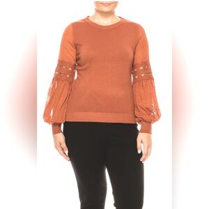 Sioni Peach Lace & Crochet Balloon Sleeve Sweater Women’s Size Small
